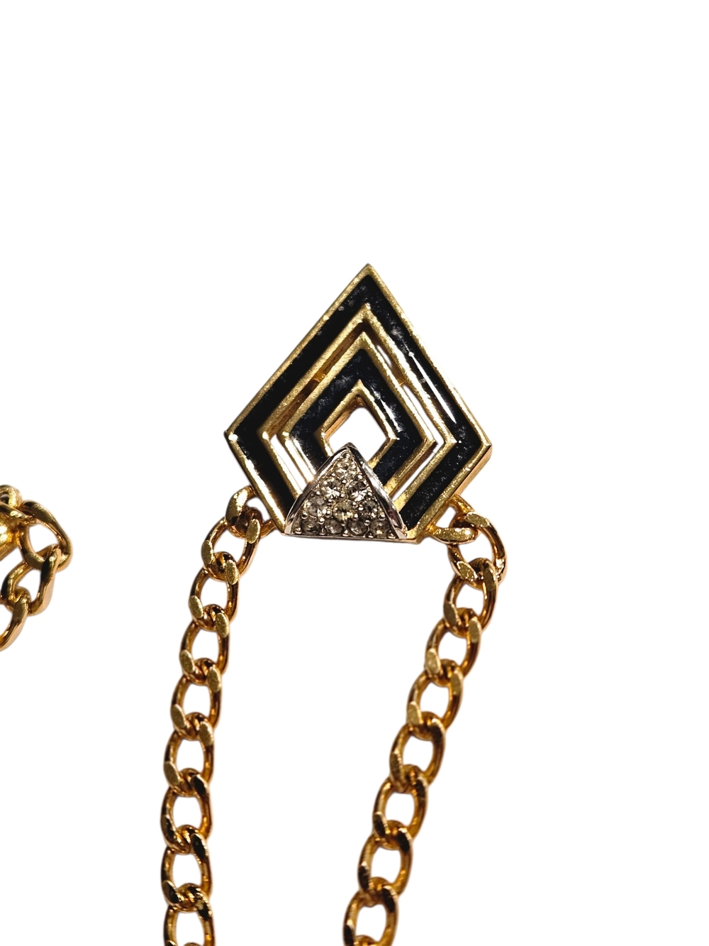 1979 Givenchy Vintage Gold Chain Choker Necklace Black Enamel Crystal Pendant - Picture 12 of 16